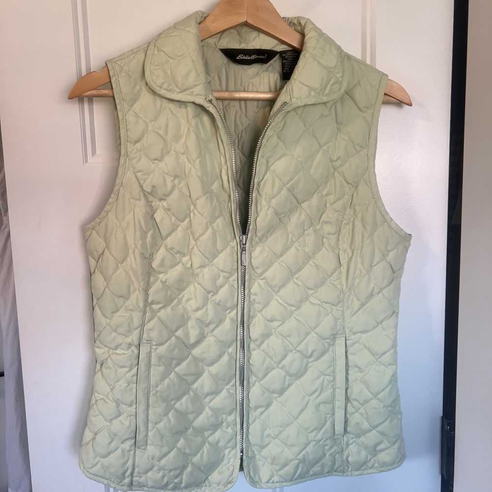 Eddie Bauer Womens Quilted Goose Down Puffer Vest SMALL Lime Green Nylon Shell